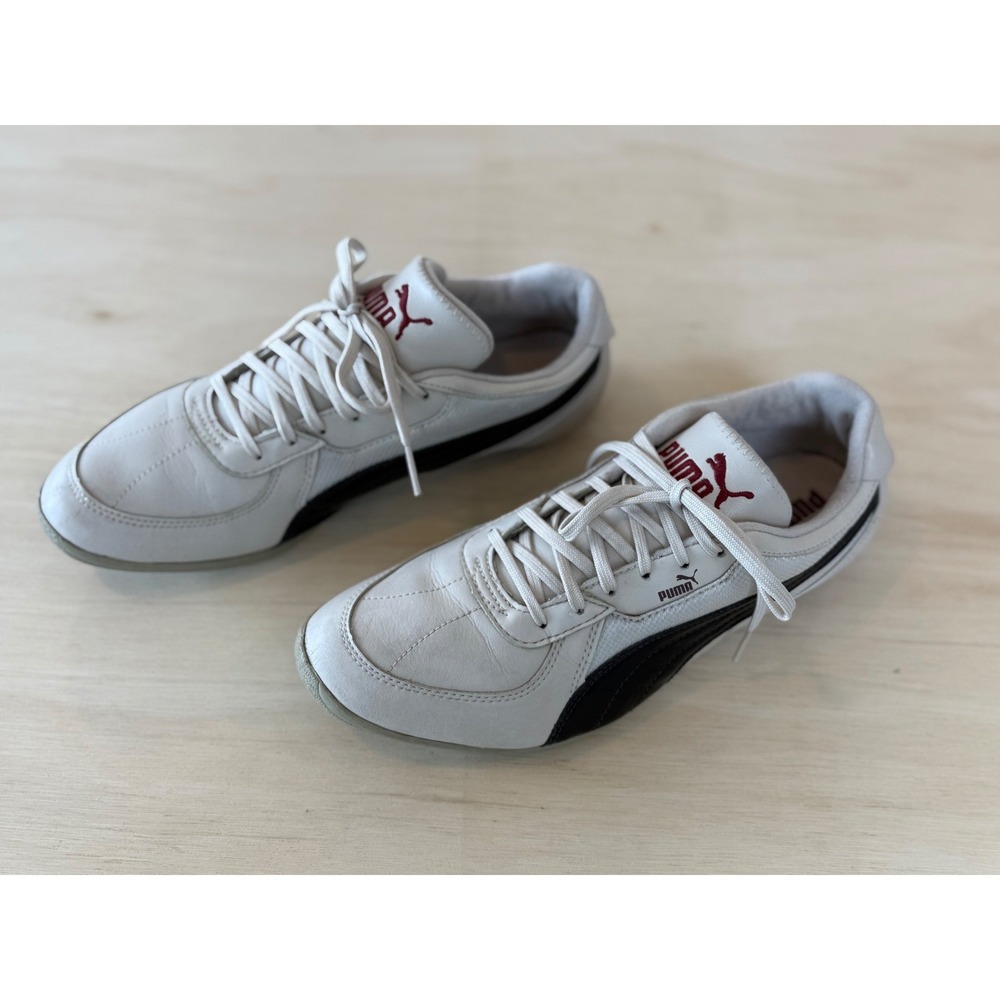 Puma Womens White Black Burgundy Leather Mesh Sneakers Low Top 9-9.5